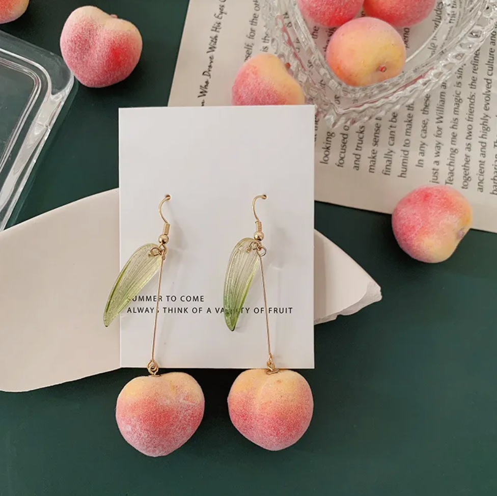 Dangling Peaches Fruit Peach tree Earrings Pair