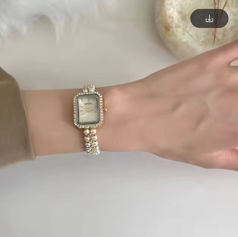 Ladies Pearl Band Luxury Watch Classy Rectangle Design