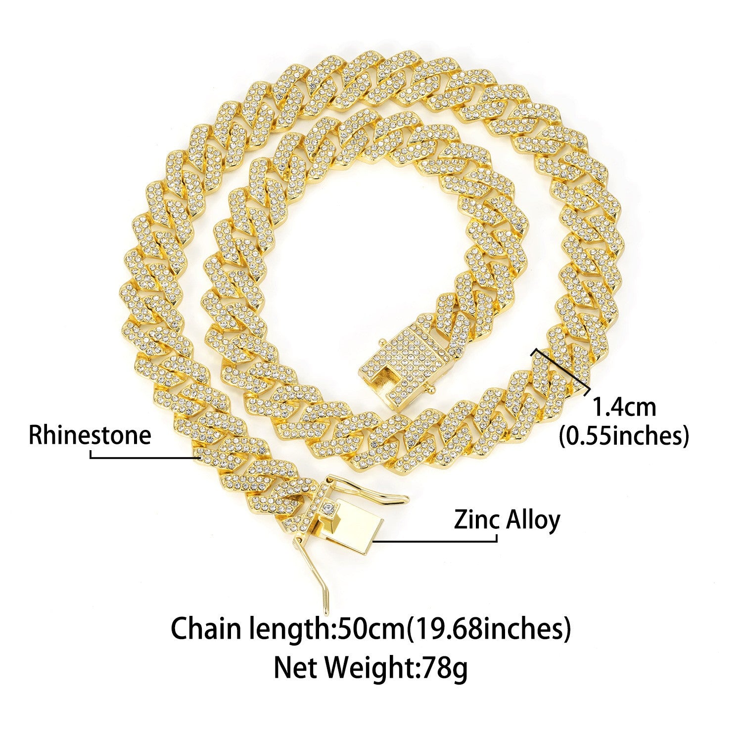 Mens Diamond-shaped Cuban Link Zinc Alloy Chain Necklace