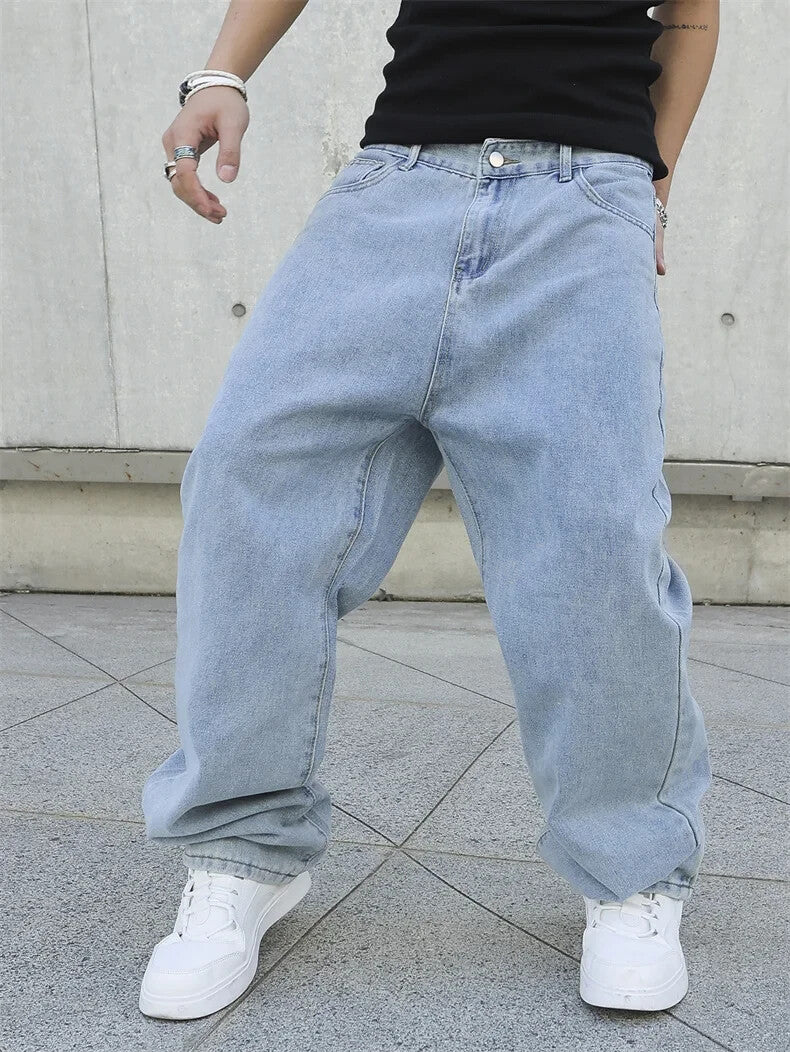Mens Baggy Denim Jeans Faded Blue Skater Street Style Retro Fashion Jeans