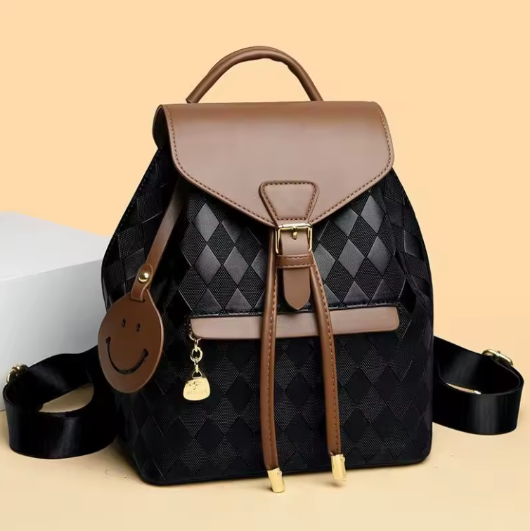 Womens Dual Strap Backpack Bucket Style Buckle Closure Premium Synthetic Leather