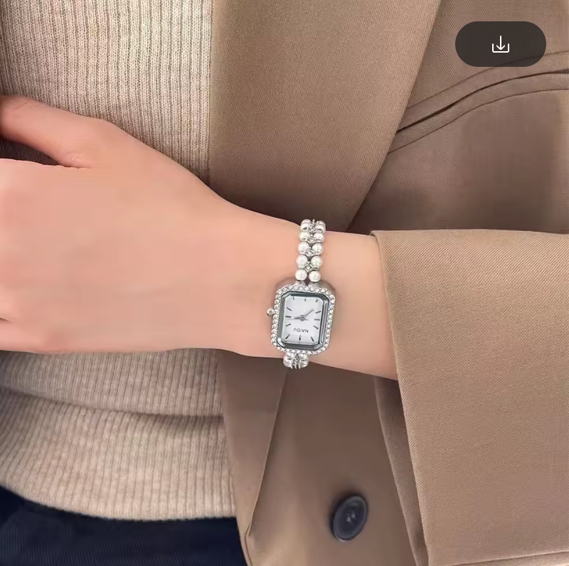 Ladies Pearl Band Luxury Watch Classy Rectangle Design