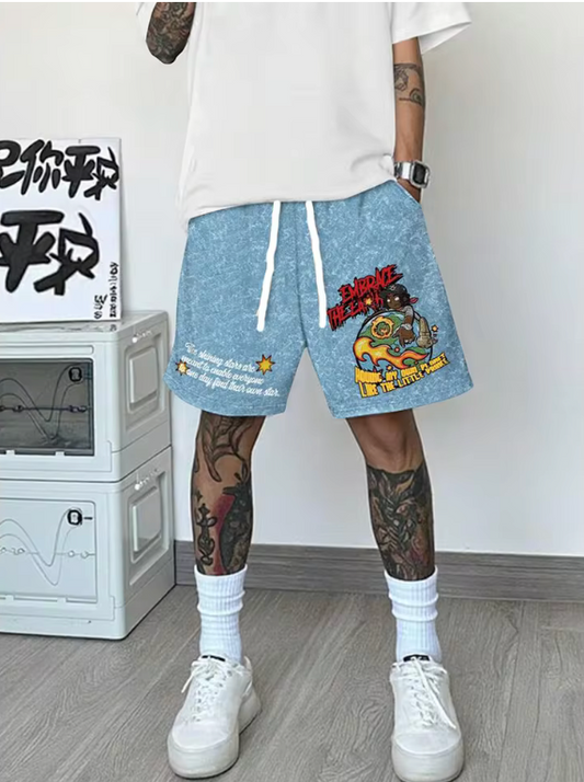 Casual Draw String Street Style Graphic Retro Shorts Colorful