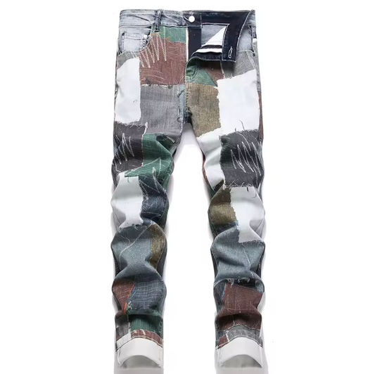 Mens Casual Multi Color Squar Pattern Classic Pants Slim Fit Luxury Style