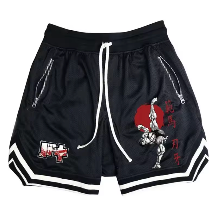 Mens Basketball Shorts Kung Fu Mesh Drawsting Casual Shorts