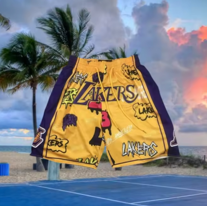LA Lakers Graphic Athletic Drawstring Basketball Streewear Sweat Shorts