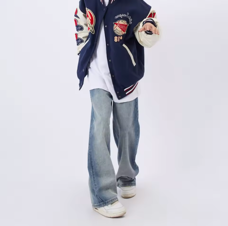 Unisex Baseball Letterman Jacket Vintage Style Embroidered Patch Button Up
