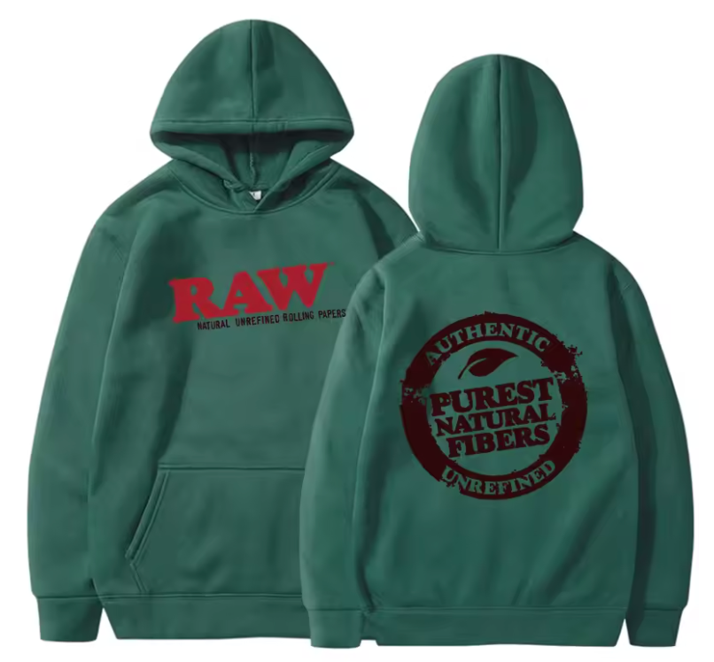 RAW Hoodie Unisex Pullover Draw String Sweat Shirt Raw Natural Logo