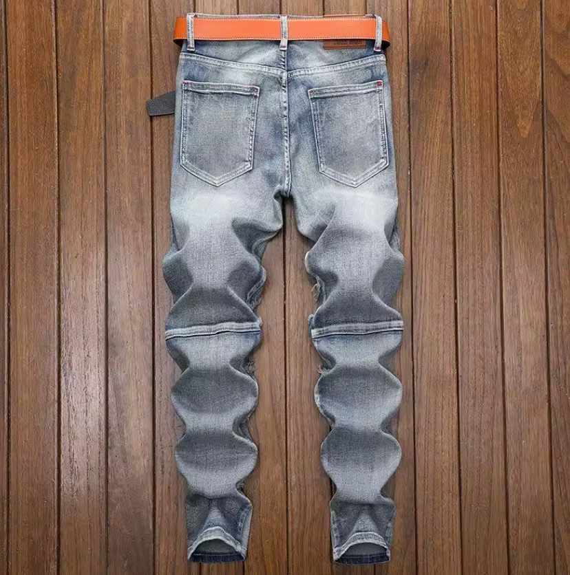 Mens Primium Denim Jeans Retro Street Style Biker Jeans