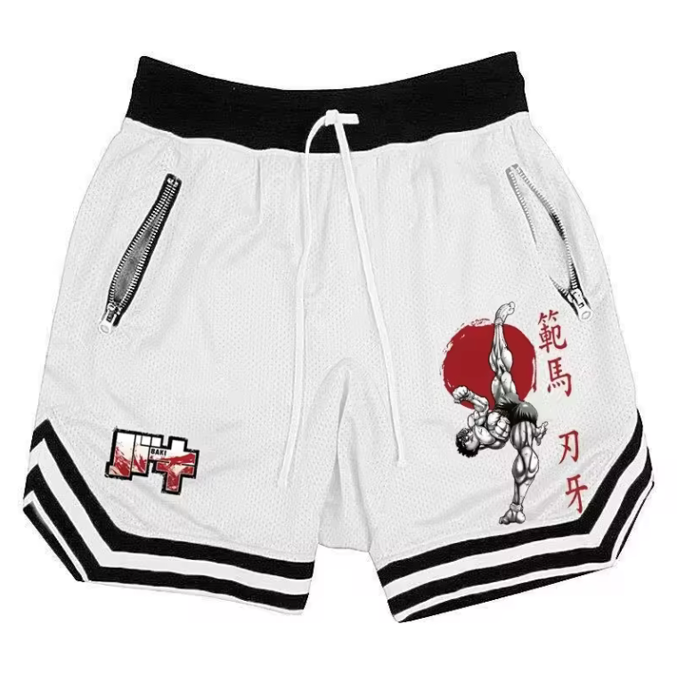 Mens Basketball Shorts Kung Fu Mesh Drawsting Casual Shorts