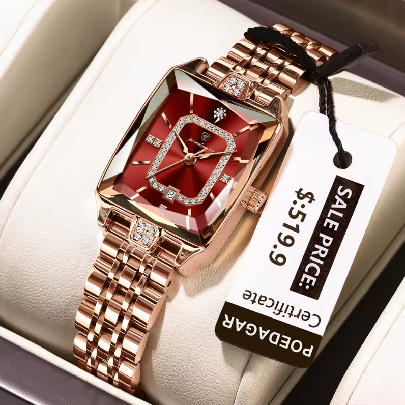 Premium Luxury Waterproof Rhombus Cut Hardened Glass Case Quartz Watch
