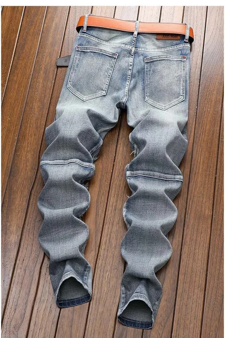 Mens Primium Denim Jeans Retro Street Style Biker Jeans