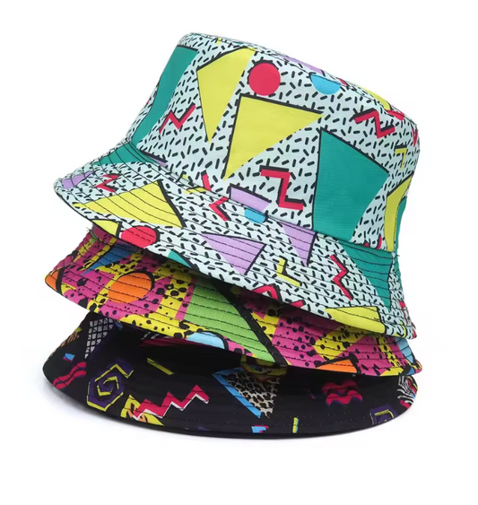 56-58cm Cotton Bucket Hat Colorful Geometric Graphic Style 360 Brim Casual Hat