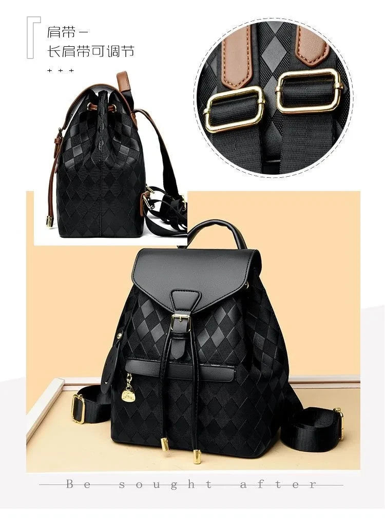 Womens Dual Strap Backpack Bucket Style Buckle Closure Premium Synthetic Leather