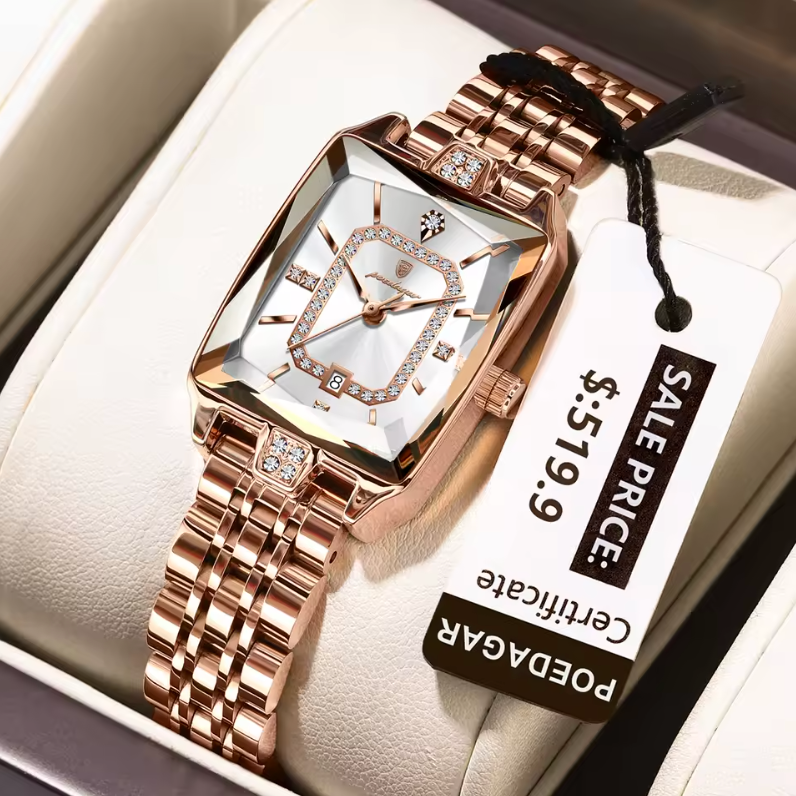 Premium Luxury Waterproof Rhombus Cut Hardened Glass Case Quartz Watch