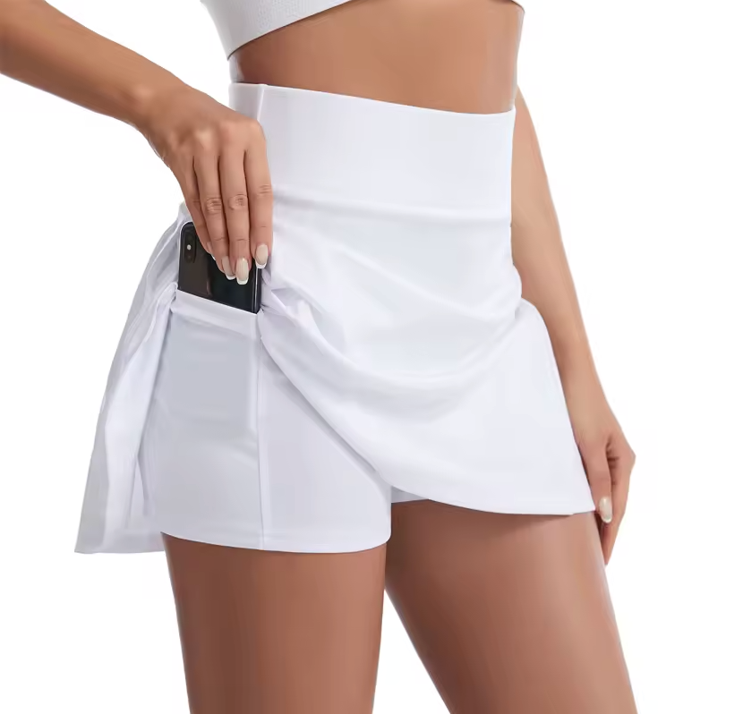 Womens Spandex Athletic Tennis Skirt With Pack Zipper Pocket And Phone Pocket