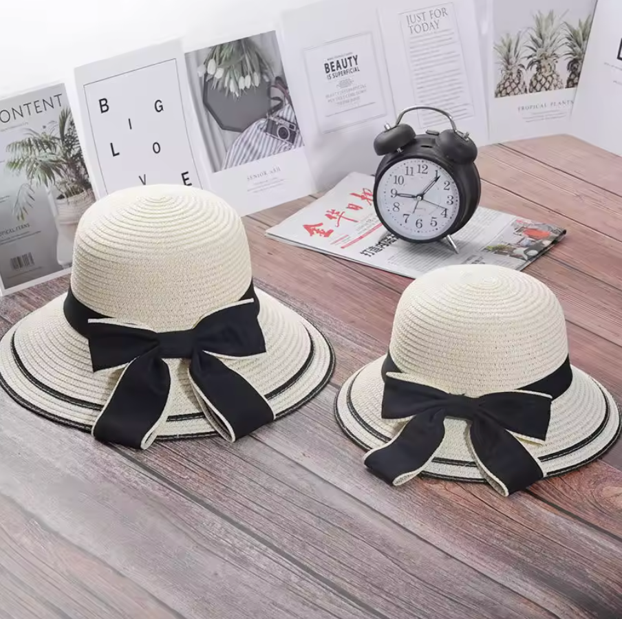 Womens Straw Summer Beach Ribbon Sun Hat