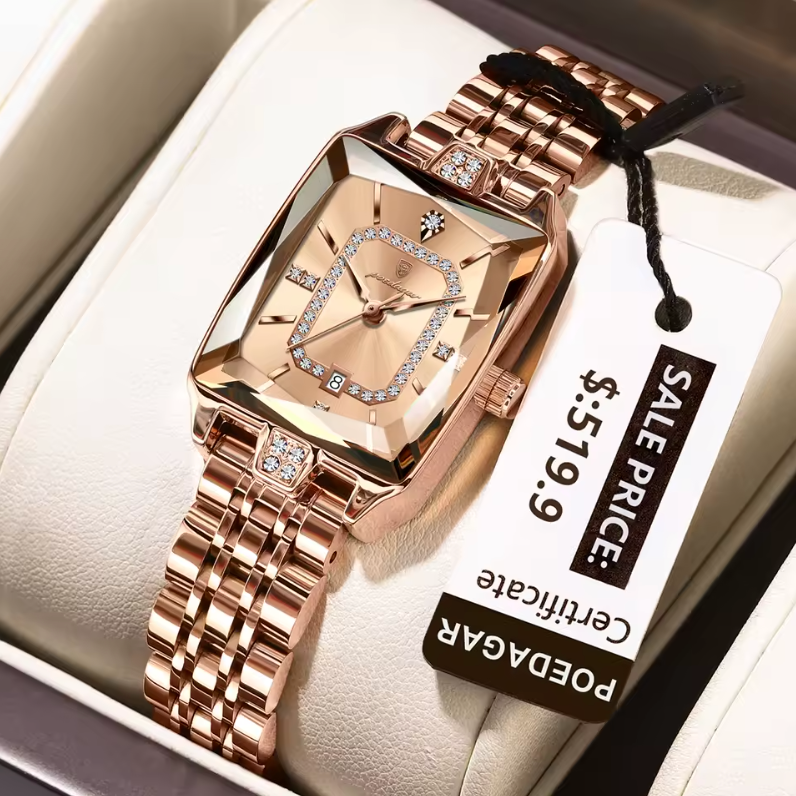 Premium Luxury Waterproof Rhombus Cut Hardened Glass Case Quartz Watch