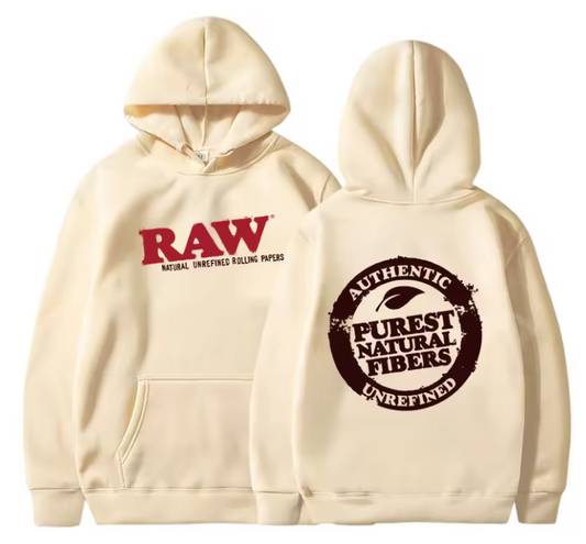 RAW Hoodie Unisex Pullover Draw String Sweat Shirt Raw Natural Logo