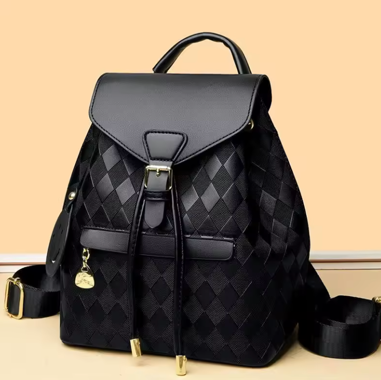 Womens Dual Strap Backpack Bucket Style Buckle Closure Premium Synthetic Leather