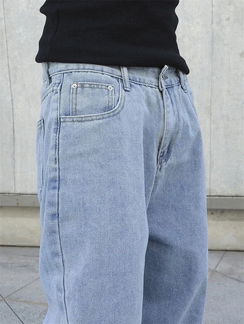 Mens Baggy Denim Jeans Faded Blue Skater Street Style Retro Fashion Jeans