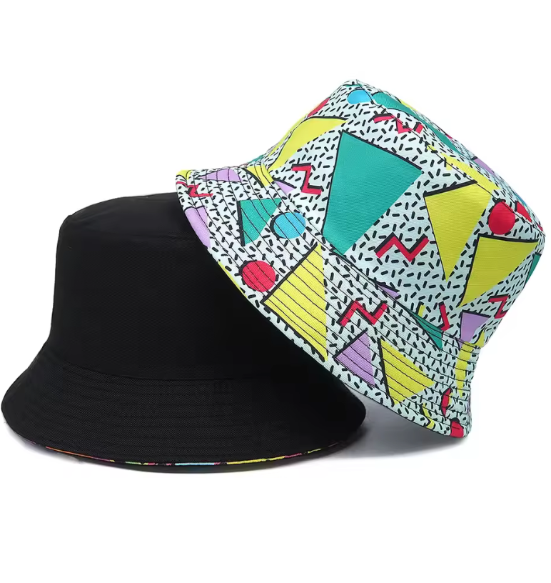 56-58cm Cotton Bucket Hat Colorful Geometric Graphic Style 360 Brim Casual Hat