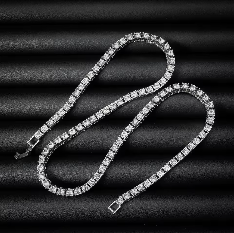 4MM Alloy Tennis Chain Iced Out Cubic Rhinestone Gold Or Silver Necklace