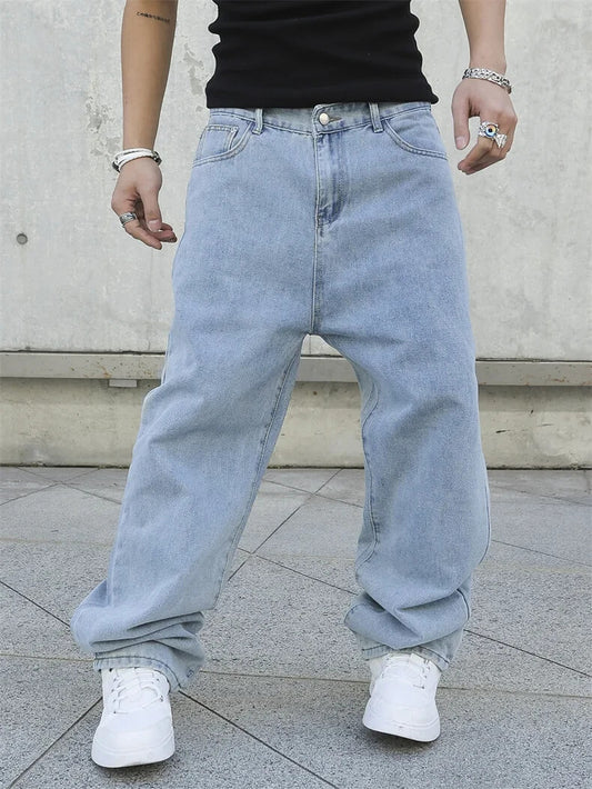 Mens Baggy Denim Jeans Faded Blue Skater Street Style Retro Fashion Jeans