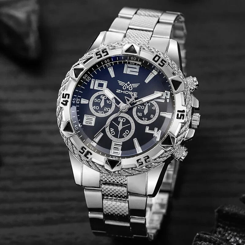 3pc Watch Cross Pendant Necklace And Chain Bracelet Stainless Quarts