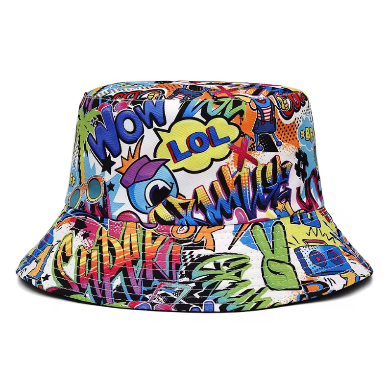 58-60cm Bucket Hat Comic Graphic Multicolor Bucket Style Round Brim Hat