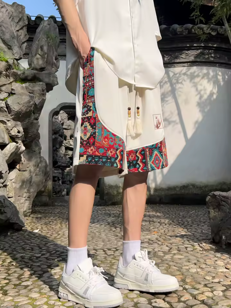 Unique Style Print Casual Shorts Draw String Artistic Fashion