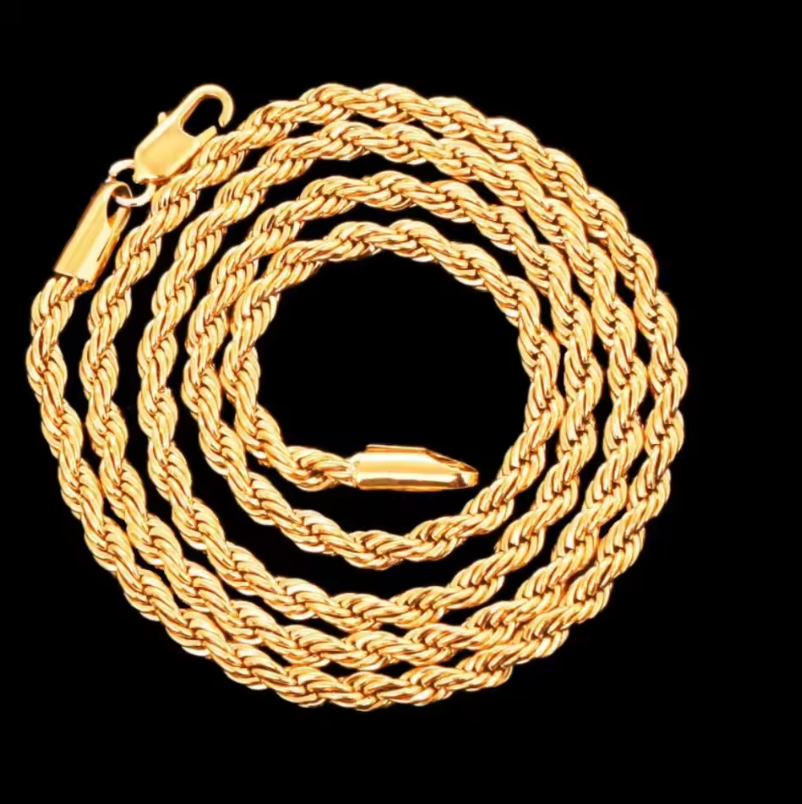Real 18k Gold Plated Steel Golden Luxury Rope Chain Unisex Necklace