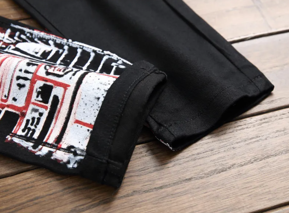 Custom Graffiti Style Slim Street Wear Black Or White Fashioned Skinny Jeans