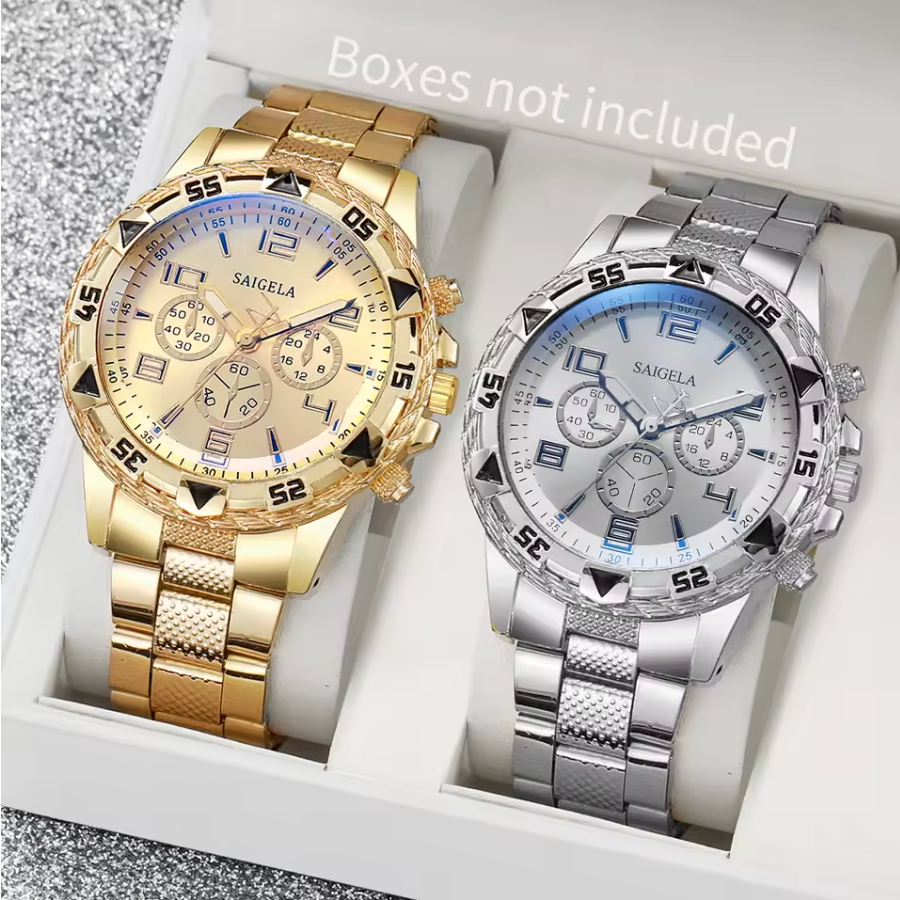Mens Two Peice Stainless Steel Arabic Style Quartz Dial Watch Set