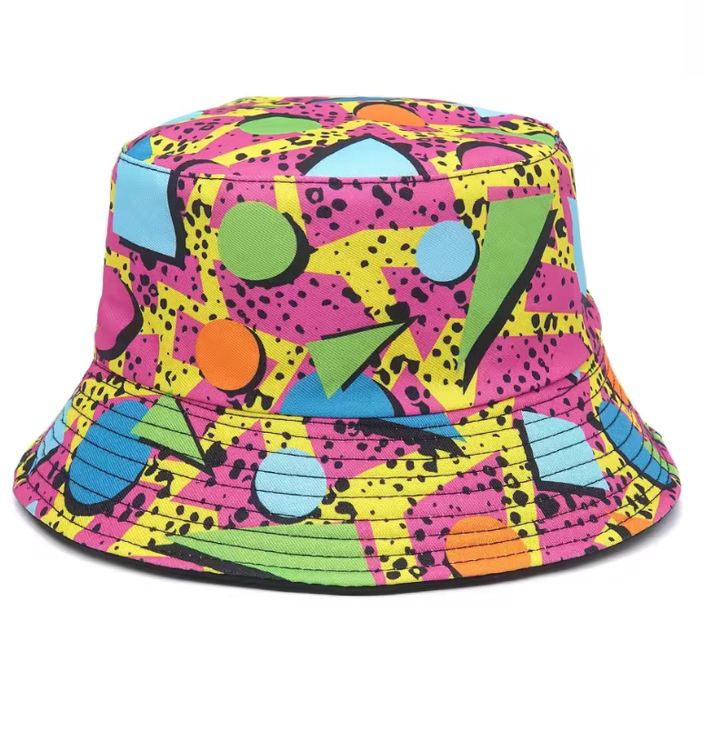 56-58cm Cotton Bucket Hat Colorful Geometric Graphic Style 360 Brim Casual Hat