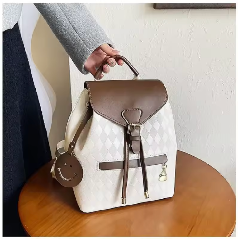 Womens Dual Strap Backpack Bucket Style Buckle Closure Premium Synthetic Leather