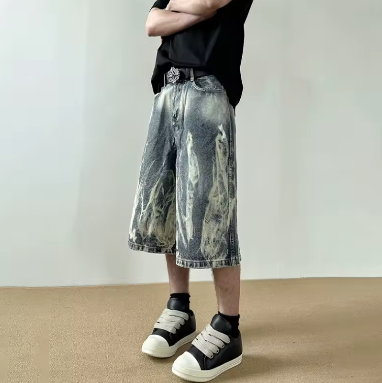 Edgy Style Retro Goth Denim Extra Long Jean Shorts Premium Qualtiy Unisex Jorts