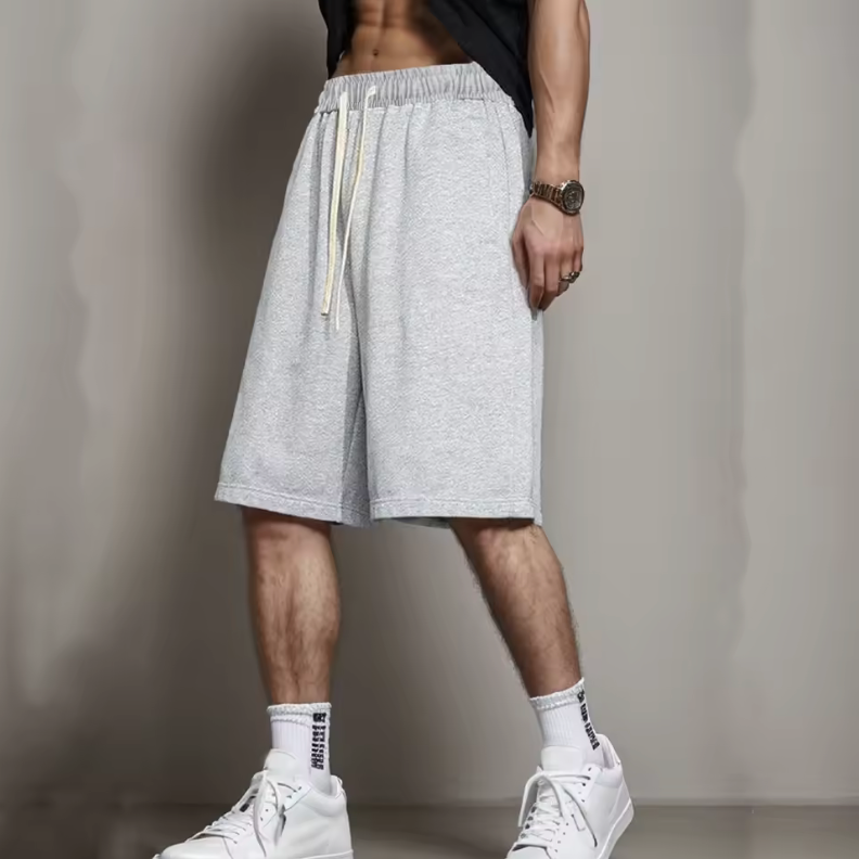 Casual Mens Drawstring Shorts Polyester Cotton Blend Fast Drying Light Weight