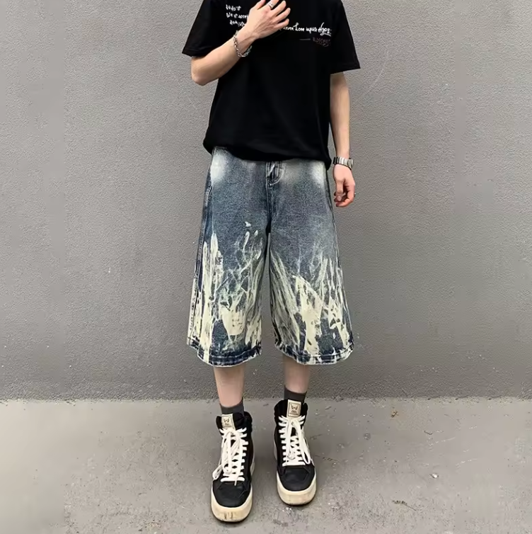 Edgy Style Retro Goth Denim Extra Long Jean Shorts Premium Qualtiy Unisex Jorts