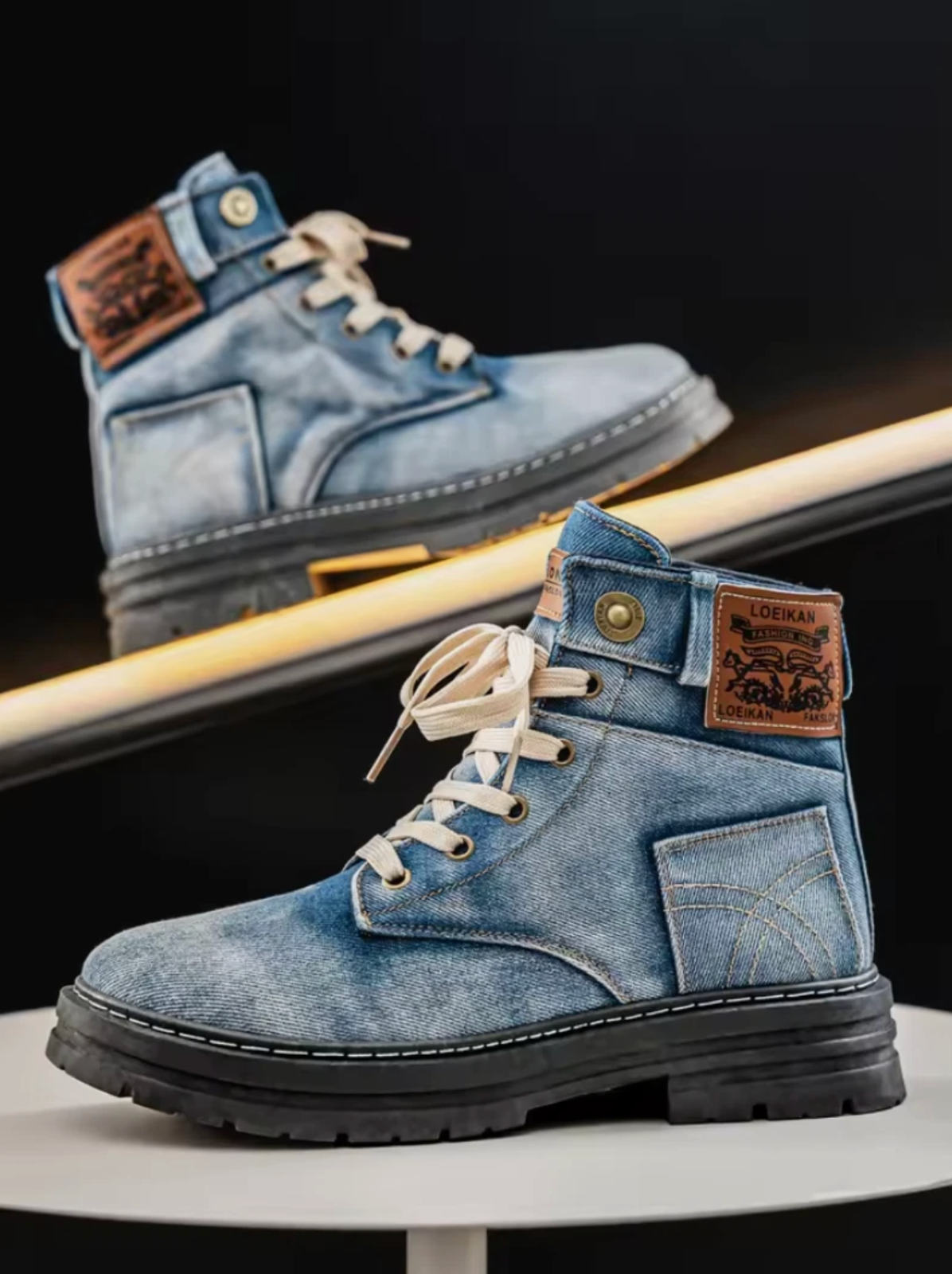 Denim Boots Outdoor Fashion Durable Unisex Denim Boots Blue Or Black