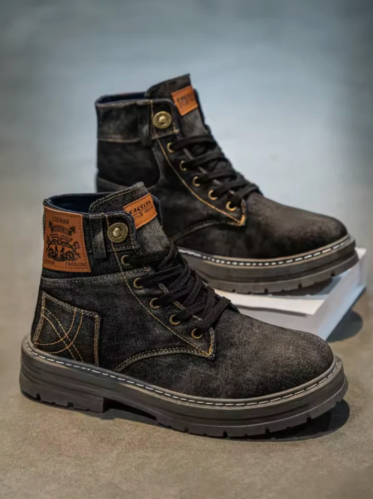 Denim Boots Outdoor Fashion Durable Unisex Denim Boots Blue Or Black