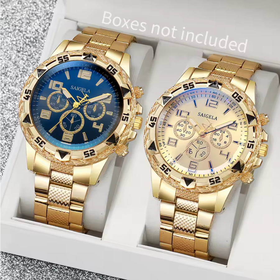 Mens Two Peice Stainless Steel Arabic Style Quartz Dial Watch Set