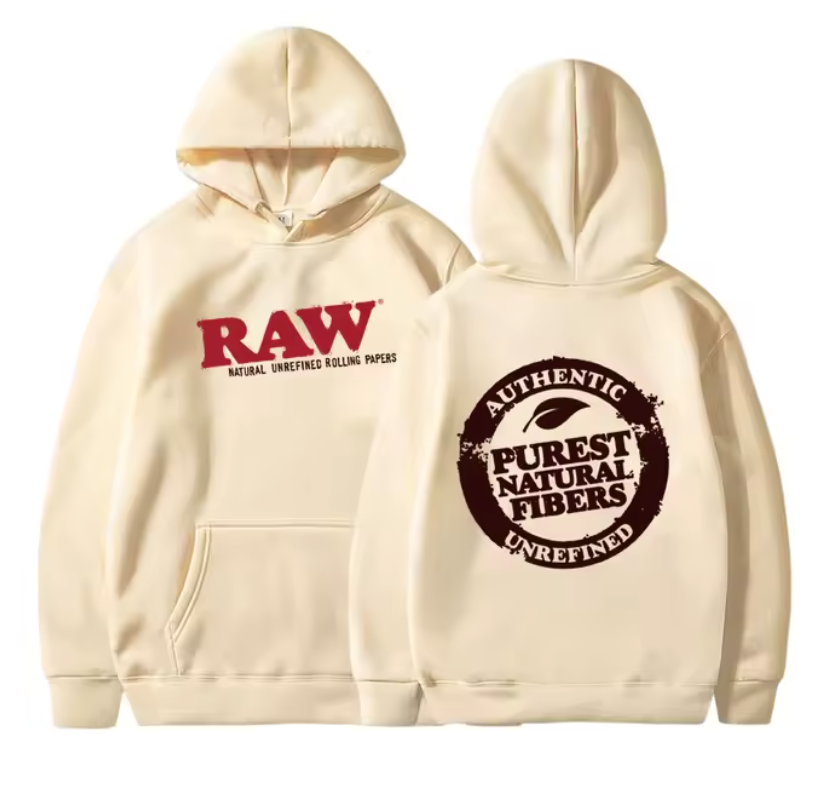 RAW Hoodie Unisex Pullover Draw String Sweat Shirt Raw Natural Logo