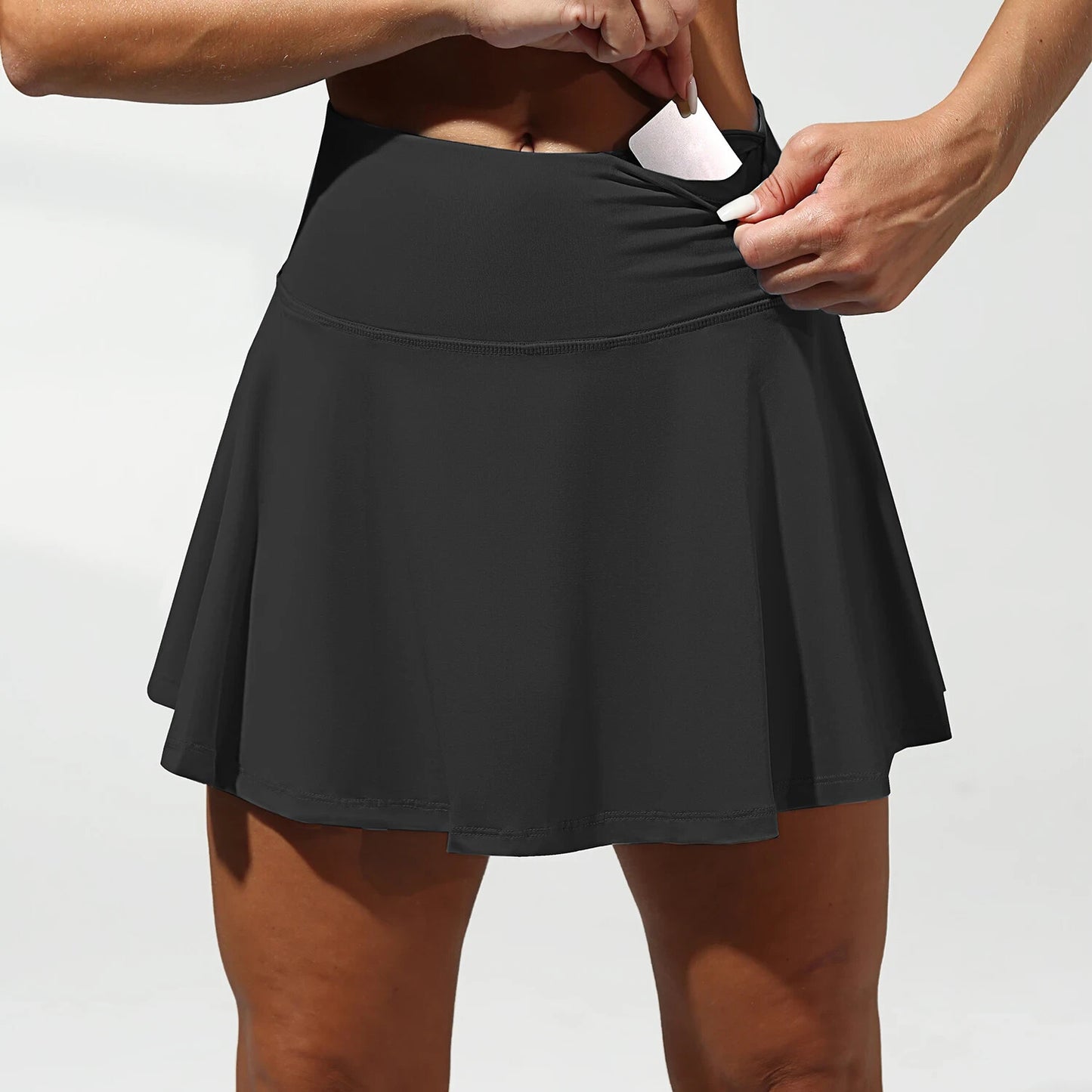 Womens Spandex Athletic Tennis Skirt With Pack Zipper Pocket And Phone Pocket