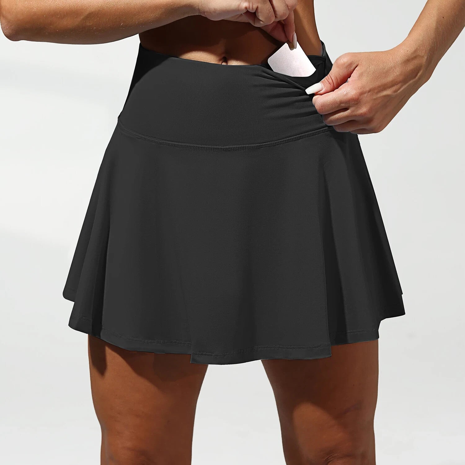 Womens Spandex Athletic Tennis Skirt With Pack Zipper Pocket And Phone Pocket