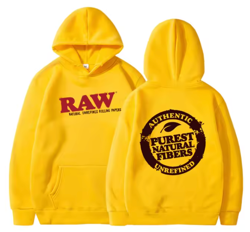 RAW Hoodie Unisex Pullover Draw String Sweat Shirt Raw Natural Logo