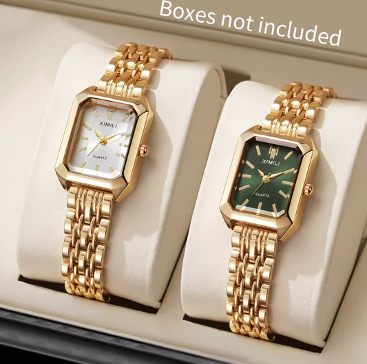 Golden Wrist Watch 7.9 Inch Length Stainless Steel Luxury Fashioned Quartz Watch