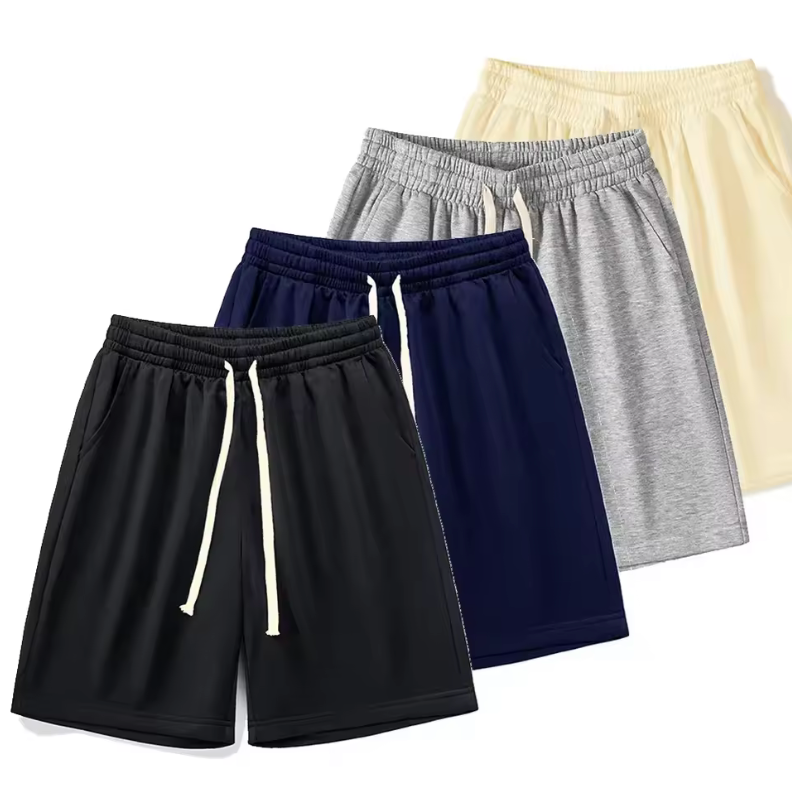 Casual Mens Drawstring Shorts Polyester Cotton Blend Fast Drying Light Weight
