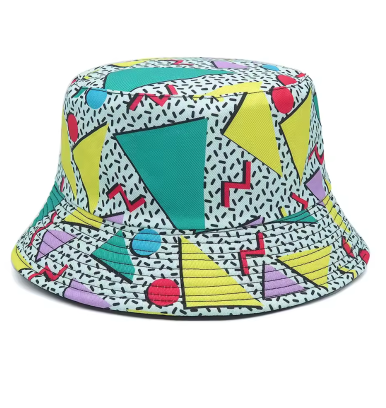 56-58cm Cotton Bucket Hat Colorful Geometric Graphic Style 360 Brim Casual Hat