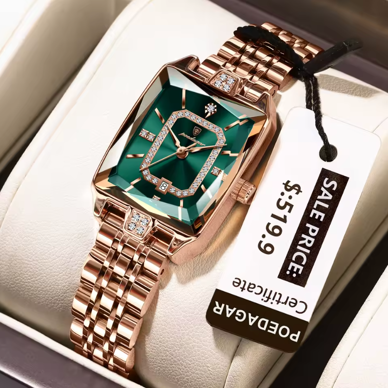 Premium Luxury Waterproof Rhombus Cut Hardened Glass Case Quartz Watch